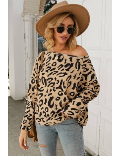 Apricot Leopard Long Sleeve Casual Pullover Sweater