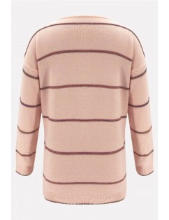 Light-pink Stripe Long Sleeve Casual Cardigan