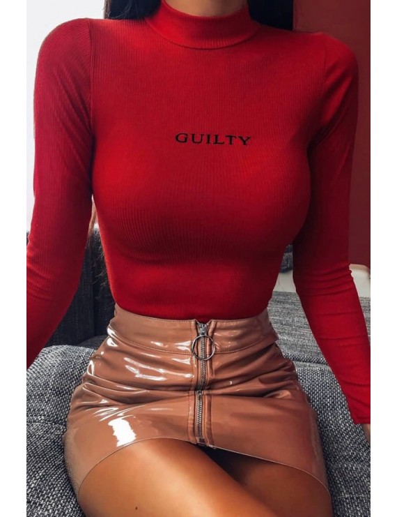 Red Letters Mock Neck Long Sleeve Casual Sweater