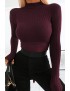 Dark-red Tied Mock Neck Long Sleeve Casual Sweater
