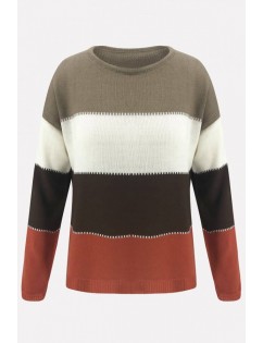 Color Block Round Neck Long Sleeve Casual Sweater