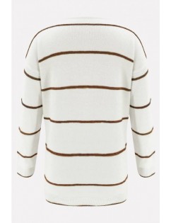 White Stripe Long Sleeve Casual Cardigan