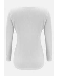 White Eyelet Square Neck Long Sleeve Casual Sweater