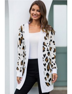 Yellow Leopard Open Front Long Sleeve Casual Sweater