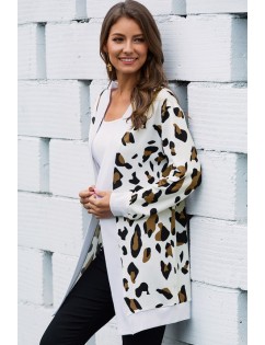 Yellow Leopard Open Front Long Sleeve Casual Sweater