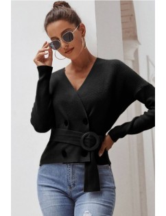Black Button Up V Neck Long Sleeve Casual Cardigan