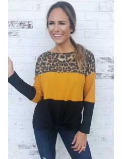 Orange Leopard Round Neck Long Sleeve Casual Sweater