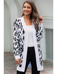 Black Leopard Open Front Long Sleeve Casual Sweater