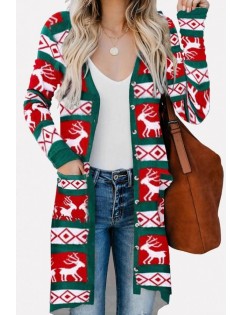 Christmas Reindeer Button Up Pocket Casual Cardigan