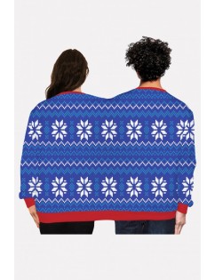 Blue Two Person Santa Claus Print Long Sleeve Christmas Sweatshirt