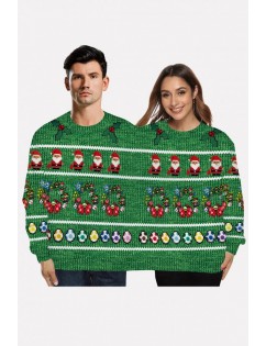 Green Two Person Graphic Print Crew Neck Long Sleeve Christmas Sweatshirt