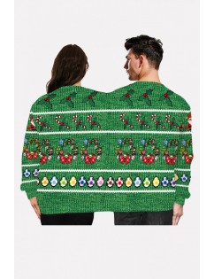 Green Two Person Graphic Print Crew Neck Long Sleeve Christmas Sweatshirt