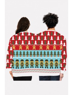 Multi Two Person Christmas Print Round Neck Long Sleeve Cute Sweatshirt