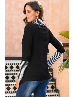 Black Stripe Cowl Neck Long Sleeve Casual Sweatshirt