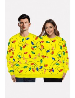 Yellow Two Person Light Print Crew Neck Long Sleeve Christmas Sweatshirt
