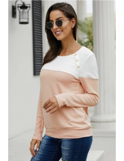 Apricot Two Tone Round Neck Long Sleeve Casual Sweatshirt