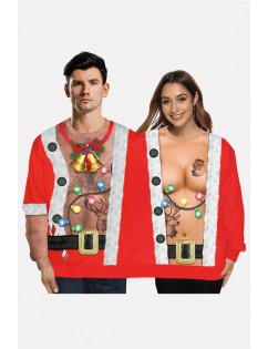 Red Two Person Body Print Crew Neck Long Sleeve Christmas Sweatshirt