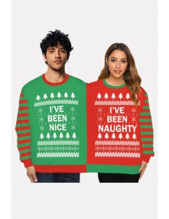 Multi Two Person Christmas Print Round Neck Long Sleeve Funny Sweatshirt