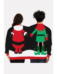 Black Two Person Santa Claus Print Long Sleeve Christmas Sweatshirt