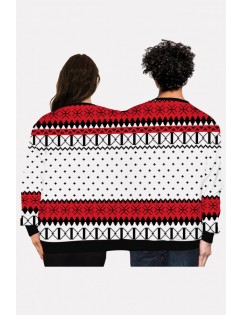 Multi Two Person Deer Print Round Neck Long Sleeve Christmas Sweatshirt