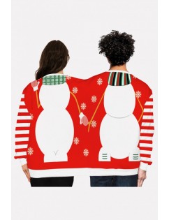 Red Two Person Snowman Print Long Sleeve Christmas Sweatshirt