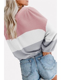 Light-pink Color Block Long Sleeve Casual Sweatshirt