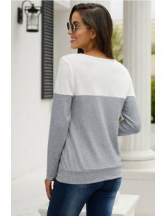 Gray Two Tone Round Neck Long Sleeve Casual Sweatshirt