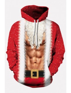 Red 3d Muscle Print Drawstring Pocket Front Christmas Hoodie