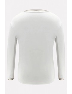 White Print Round Neck Long Sleeve Casual Sweatshirt