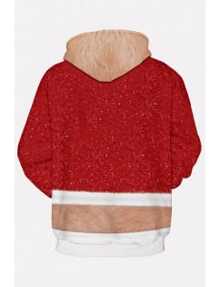 Red 3d Coat Print Drawstring Pocket Front Christmas Hoodie