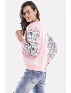 Pink Graphic Round Neck Long Sleeve Casual Sweatshirt