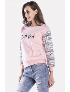 Pink Graphic Round Neck Long Sleeve Casual Sweatshirt