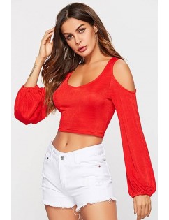 Red Cold Shoulder Long Sleeve Sexy Crop Top