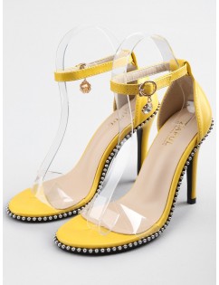 Crystal High Heel Transparent Strap Ankle Strap Sandals - Yellow 37