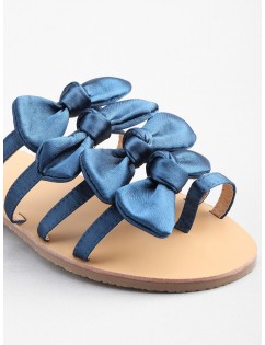 Bowknot Decorated Leisure Flat Heel Thong Slide Sandals - Earth Blue 38