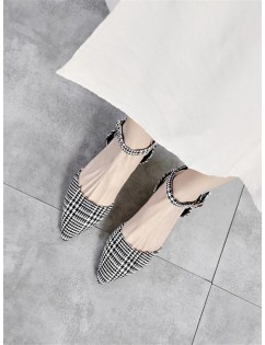 Pointed Toe Plaid Ankle Strap Sandals - White Eu 36