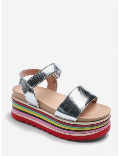 Rainbow Color Platform Open Toe Sandals - Silver Eu 39