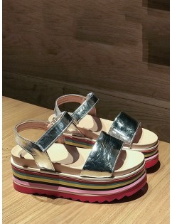 Rainbow Color Platform Open Toe Sandals - Silver Eu 39