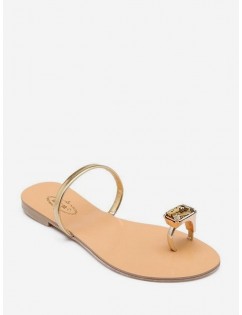 Faux Gem Design Toe Ring Sandals - Gold Eu 38