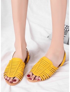 PU Leather Slingback Flat Huarache Sandals - Yellow Eu 40
