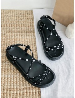 Cross Strap Polka Dot Pattern Sandals - Black Eu 38