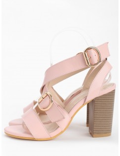 Chunky Heel Chic Crisscross Ankle Wrap Sandals - Light Pink 38