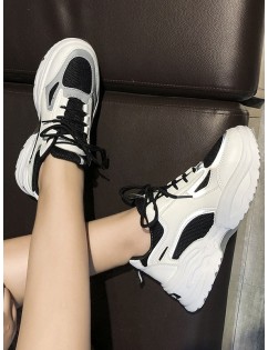 Contrast Trim Breathable Mesh Dad Sneakers - Black Eu 39