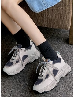 Glitter Lace Up Platform Sneakers - White Eu 38