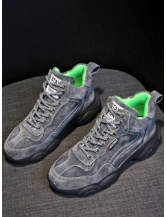 Retro Lace Up Mid Top Dad Sneakers - Gray Eu 37