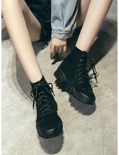 Solid Color Faux Suede Ankle Boots - Black Eu 38