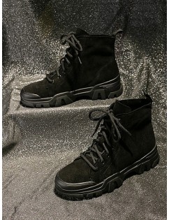 Solid Color Faux Suede Ankle Boots - Black Eu 38