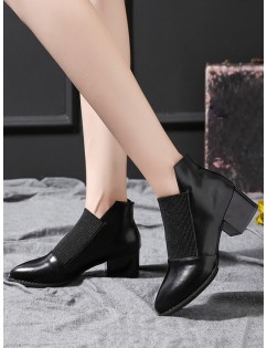Pointed Toe Patch Slip On Ankle Boots - Black Eu 35
