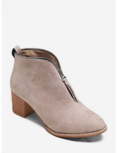Zip Trim Stacked Heel Ankle Boots - Apricot Eu 41