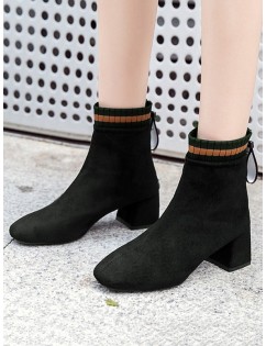 Suede Square Toe Solid High Heel Boots - Black Eu 37